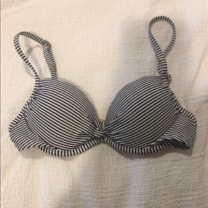 Navy and white striped bikini top